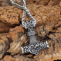 Šiaurės vikingų plaktuko runos pakabukas ant kaklo Madingas vyriškas ilgas talismanas 60CM gray