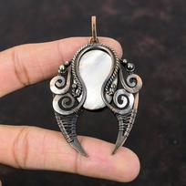 Black Mother Of Pearl Pendant Copper Wire Wrapped Pendant Gemstone Pendant Copper Jewelry Handmade Pendant Wire Wrap Jewelry Gift For Mother white