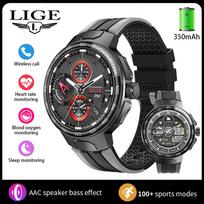 LIGE Men's Smart Watch 1.55-inch HD Round Screen Bluetooth Call Health Monitoring Sports Waterproof Smart Watch silicone strap juoda