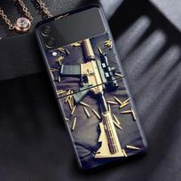 Dėklas, skirtas Samsung Galaxy Z Flip 3 4 5G Black Hard PC Phone Korpusas Z flip4 Prabangus segmentuotas dangtelis AK47 pistoleto kulkos Samsung Z Flip