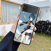Luxury Case For Samsung Galaxy Z Flip 4 3 5G Black PC Hard Phone Cases Fashion Back Cover ZFlip Funda Genshin Impact Game Shell Samsung Z Flip 4 5G