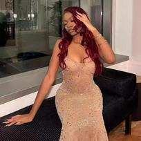 Women's Summer Hot Rhinestone Nude Halter Long Dresses S kūno spalva