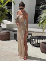 Kintted Cover Up Beach Sexy See Through Drees Women Off Shoulder Maxi Slit Bodycon Summer Dress Bikinis Elegant Halter Beachdress S chaki