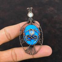 Evil Eye Sleeping Beauty Turquoise Pendant Copper Wire Wrapped Pendant Rainbow Moonstone Pendant Gemstone Handmade Copper Jewelry For Gifts