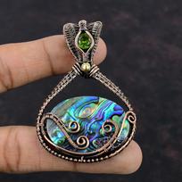 Abalone Shell Pendant Copper Wire Wrapped Pendant Peridot Jewelry Handmade Designer Pendant Copper Jewelry For Gift Natural Gemstone Pendant brown
