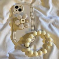 For iPhone 15 14 Plus 13 12 11 Pro Max Mini X XR XS Max 8 7 6 6s Plus SE 2020 Case +Love Flower Bracket+Same Color Beads iPhone 14 Pro Max balta