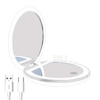 USB įkraunamas nešiojamas kelioninis rankinis kišeninis su individualiu logotipu sulankstomas LED apšvietimo kosmetikos išmanusis jutiklinis ekranas veidrodėlis makiažui white