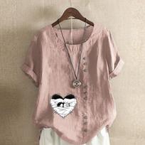 Women's Fashion Sleeping Children Prined Round Neck Short Sleeve T-shirt Casual Cotton Linen Graphic Shirt Leisure Loose Summer Blouse Tops S rožinė