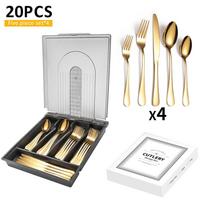 20-piece Set Knife Fork and Spoon Set Stainless Steel Tableware Storage Box Divided Knife Fork Drawer YSH-5-20PS auksas