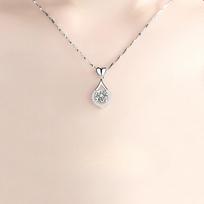 999 Pure Silver Necklace Women's Clavicle Chain Light Luxury Sterling Silver Necklace Simple Dignified Pendant Water Drop 999
