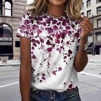 Fashion Women Ink Wash Leaves Print T Shirt Funny Casual O-neck Short Sleeves T-shirt Summer Female Tee Shirt XS rožinė