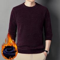 Sweater Men's Round Neck Imitation Ferret Velvet Solid Color Bottoming Sweaters Middle-aged Warm Top Pullover Winter M/105/165 black