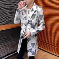 Men Camouflage Slim Windbreaker Suit Collar Coat Casual Jacket Trend Parka Long XL juoda