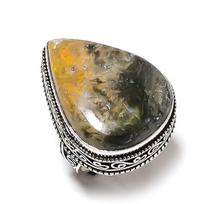 Bumblebee Jasper Gemstone Handmade 925 Sterling Silver Gift Ring Size 8.5 S7k68 beige