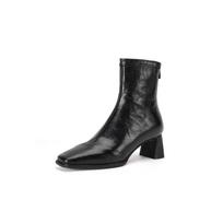 Krazing Pot Cow Split Leather Square Toe Winter Strange Style Thick High Heels Leather Boots Women Size 42 Gorgeous Ankle Boots 34 juoda