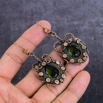 Natural Peridot Gemstone Handmade Copper Wire Wrap Jewelry Earring 2.64  p5k65 black