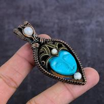 Natural Cameo, Moonstone Gemstone Copper Wire Wrap Jewelry Pendant 2.96  z5R16