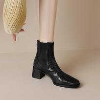 Krazing Pot Sheep Skin Square Toe Winter Med Heels Chelsea Boots Women Zipper Retro Fashion Leisure Ankle Boots 34 juoda