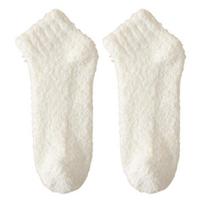 1 Pair Women Socks Mid-tube No Odor Thickened Coral Fleece Warm Solid Color balta