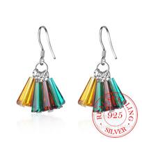 925 Sterling Silver Crystal Colorful Geometric Drop Earrings for Women Girls Creative Lady Fashion Jewelry Pendientes Eh851 gray