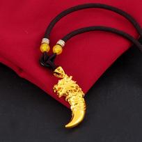 Sand Gold Jewelry 24K Satyr Tooth Pendant Retro Style Jewelry Men's Necklace red