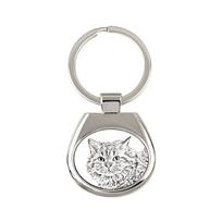 Selkirk Rex katė ilgaplaukė - raktų pakabukas su kate, raktų pakabukas su spauda, personalizuotas pakabukas iš Art-Dog prekės ženklo sidabras