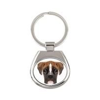 Boxer, German Boxer III - geometric keychain with a photo and the inscription Art-Dog balta