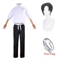 Anime Okkotsu Yuta Cosplay Jujutsu Kaisen Cosplays Costume Okkotsu Yuta Uniform White Clothes Wig Ring Halloween Cos for Men M-(Costume+Wig) black