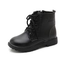 Boys Boots Girls Tide Boots Black Leather Classic Kids Ankle Boots Cross-tied Zip Children's Tide Boots Soft Autumn 25 juoda