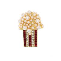 Summer Cute Popcorn Brooch Ins Trendy Ruby Rhinestone Pearl Brooches Pin Accessories beige