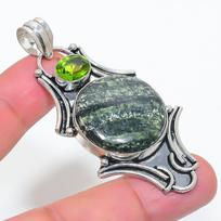 Natural Banded Green Opal, Peridot 925 Sterling Silver Pendant 2.56  B6h62 gray
