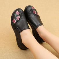 fashion Vintage PU Leather Ballet Flats Shoe Woman Designer Luxury Women's Loafers Moccasin Elderly Wide Fit Shoes Fur Moccasins Comfort 35 juoda