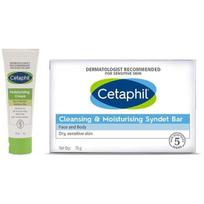 Cetaphil Moisturising Cream for Face & Body, Dry to Normal skin, 80 gm&Cetaphil VVF India Cleansing And Moisturising Syndet Bar, 75g white