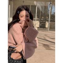Vintage Lazy Turtleneck Sweater for Women Autumn and Winter Thick Loose Knitted Base Shirt Small Short Pullover S rožinė