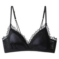 French Triangle Cup Lace Back Underwear Girls Thin Section Gathered Non-steel Ring Anti-sagging Side Breasts Bra 38/85 chaki