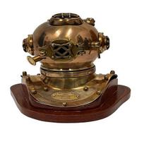 Scuba Diving Helmet, Deep Sea Diver Helmets With Wooden Base, Decorative
