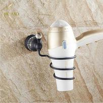 Black Crystal Bathroom Wall Shelf Wall-mounted Hair Dryer Rack Storage Hairdryer Support Holder Spiral Stand Holder N7774 juoda