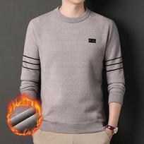 Winter New Ferret Velvet Plus Velvet Sweater for Middle-aged Men Round Neck Thickened Warm Bottoming Shirt for Men M gray