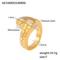 Light Luxury Creative Stone Texture Inlaid Rhinestone Ring Titanium Steel Plated 18K Real Gold Geometric Opening Ring beige