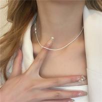 Sidabrinės spalvos spindintys raktikaulio grandinės karoliai moterims Vyrams Trend putojantys Choker karoliai Elegantiški raktikaulio grandinės karoliai vakarėlio apykaklės papuošalai sidabras