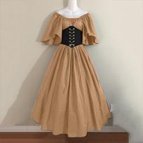 Moteriška mada Retro vienspalvė liekninanti suknelė su pūstomis rankovėmis ir dideliu klostuotu sijonu, suknelė atvirais pečiais XXXXL chaki