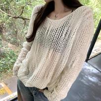 Senior sense Korean system all-match sweater women spring and summer new relaxed lazy wind outside the net woven hollow blouse blouse L gray