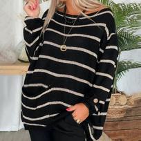 S-5XL Winter Stripe Clash Colour Round Neck Long Sleeve Loose Pocket Women's Fashion Sweater 4XL juoda