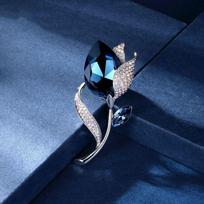 High-End Crystal Tulip Brooch Female Personality Brooch Atmospheric Fashion Anti-Light Pin blue