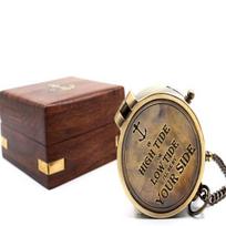 In HIGH Tide Brass Pocket Magnetic Compass with Chain Sailor Gift Directional Pirate Hiking Travel Camping Antiquelook maritime.