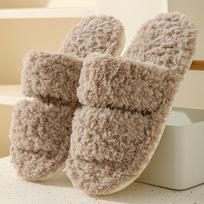 Parallel bars plush cotton slippers women's home curly hair indoor opening fluffy slippers women's wholesale 36-37 tamsiai ruda spalva