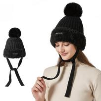 Winter Plus Velvet storo kailio apykakle kaklaraištis vėjo ir sniego megzta kepurė Moteriška lauke šilta vilnonė kepurė M（56-58cm） juoda