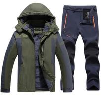 Vyriškas žiemos sniego alpinizmo kostiumas lauke, didelis šiltas striukė + šiltos kelnės, 2 dalių rinkinys 6XL black