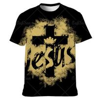 Marškinėliai Vyrams Cross Graphic Jėzus Kristus 3d Print Vyriški marškinėliai Retro klasikiniai trumpomis rankovėmis laisvi asmeniniai negabaritinės viršutinės dalies viršūnės 5XL