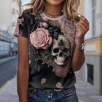 Fashion Women Etiquette Flower Skeleton Rose Print T Shirt Funny Casual O-neck Short Sleeves T-shirt Summer Female Tee Shirt 8XL gelsvai ruda